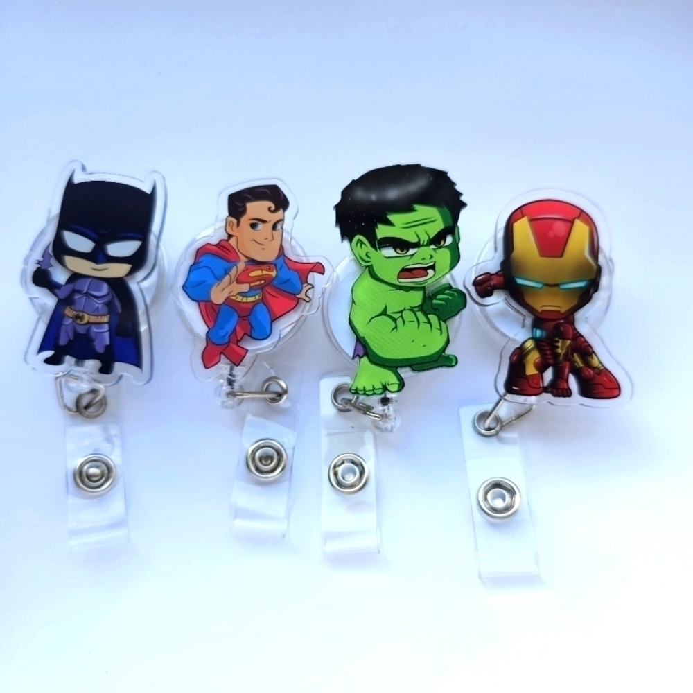 4 Pcs Badge reels Holders Retractable Super Heroes